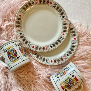 Vintage Jobar Playing Cards Coffee Tea Mugs & Plates Lot